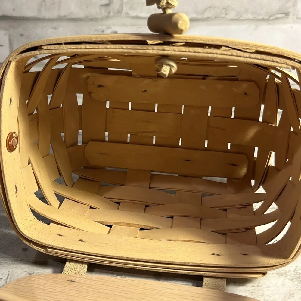 Longaberger kiddie purse mini wooden basket with plastic liner yellow fabric